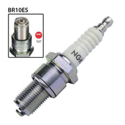 NGK BR10ES single spark plug showing metal electrode and ceramic insulator for automotive ignition systems