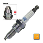 NGK single spark plug model BR6HIX with metal shell and ceramic insulator, used for automotive ignition systems.