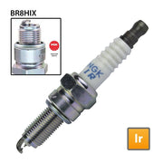 NGK BR8HIX single spark plug, engine ignition component with copper core and iridium tip, shown in close-up image.