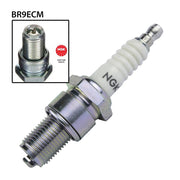 NGK BR9ECM single spark plug with metal shell and ceramic insulator, designed for automotive ignition systems.