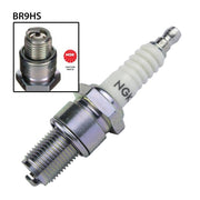 NGK single spark plug BR9HS with white ceramic insulator and metal threaded body for vehicle ignition systems.