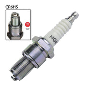 NGK CR6HS single spark plug showing metal electrode and ceramic insulator for automotive ignition systems.