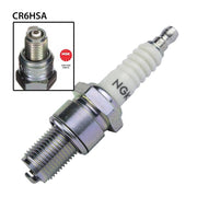 NGK single spark plug CR6HSA with white ceramic insulator and metal threaded shell for automotive ignition system.