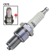 NGK CR7E single spark plug with white ceramic insulator and metal threaded shell for automotive ignition systems