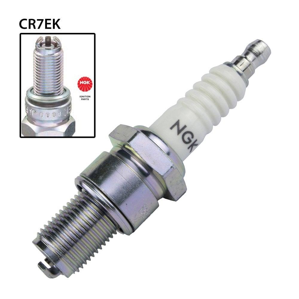 NGK single spark plug CR7EK with metal and ceramic components, used for automotive engine ignition systems.