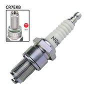 NGK CR7EKB single spark plug showing metal shell and ceramic insulator for automotive ignition systems.