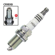 NGK CR9EKB single spark plug with ceramic insulator and metal shell for automotive engine ignition system.