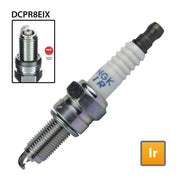 NGK DCPR8EI-X single spark plug for automotive engines, showing the metal and ceramic insulator components.