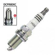 NGK DCPR8EKC single spark plug for automotive engines, shown in close-up with metal and ceramic components.