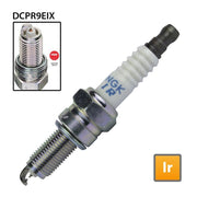 NGK single spark plug DCPR9EIX with copper core and iridium tip for improved ignition performance.