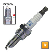 NGK DCR8EIX single spark plug with iridium tip, shown in close-up for automotive engine compatibility.