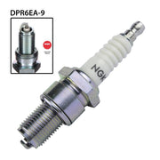 NGK single spark plug DPR6EA-9 with NGK5531 code, showing the durable metal shell and ceramic insulator for automotive use
