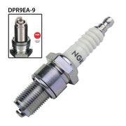 NGK single spark plug DPR9EA-9 with NGK5329 model number, showing the plug's metal tip and ceramic insulator.