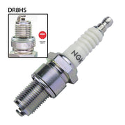 NGK single spark plug DR8HS model, with metal shell and ceramic insulator, designed for automotive engine ignition.
