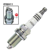 NGK IFR8H-11 single spark plug showing metal threads and ceramic insulator for automotive ignition systems.