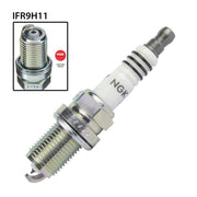 NGK IFR9H11 single spark plug with ceramic insulator and metal shell, designed for vehicle ignition systems.