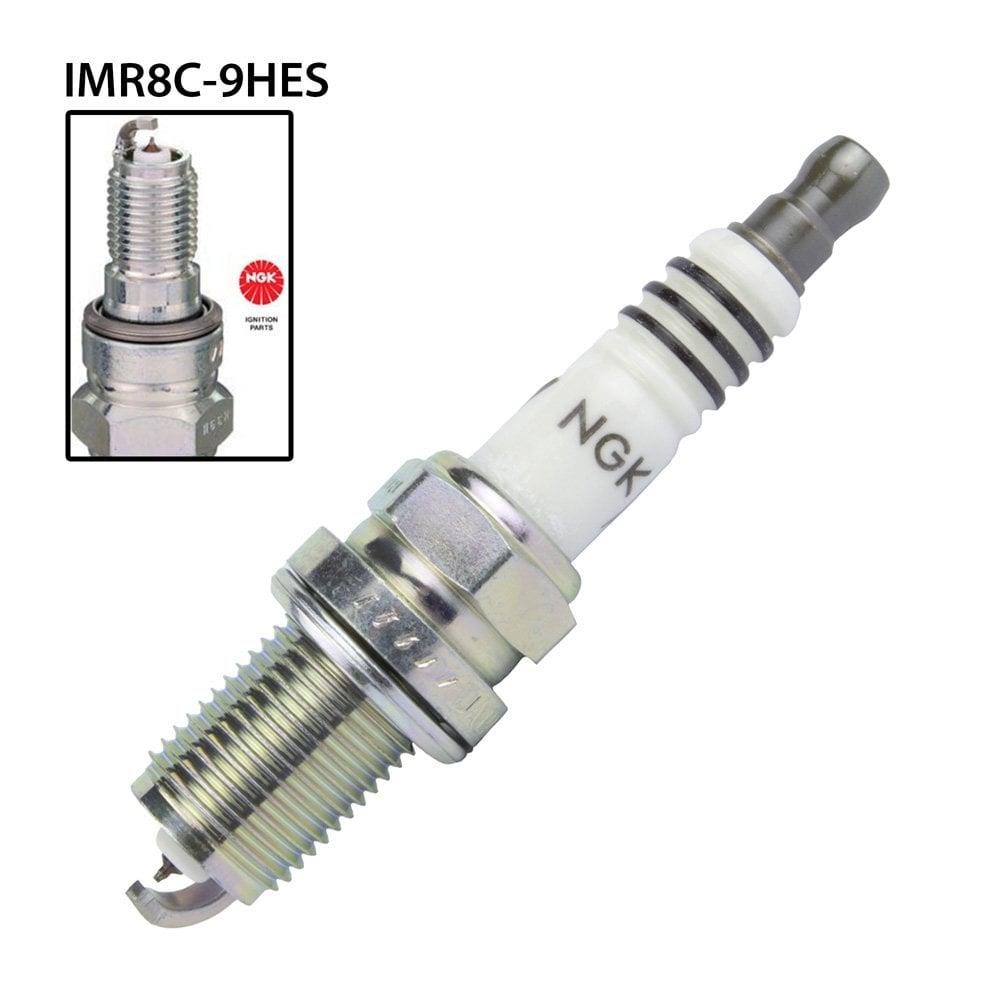 NGK single spark plug IMR8C-9HES with ceramic insulator and metal threads, used for automotive engine ignition systems.