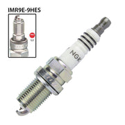 NGK single spark plug IMR9E-9HES, model NGK7556, showing the metal terminal and ceramic insulator for automotive ignition systems.