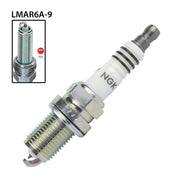 NGK LMAR6A-9 single spark plug with white ceramic insulator and metal threaded base, designed for automotive engines.