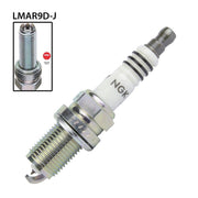 NGK single spark plug LMAR9D-J with ceramic insulator and metal shell, designed for automotive engine ignition.