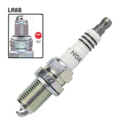 NGK LR8B single spark plug with white ceramic insulator and metal threads for automotive ignition systems.