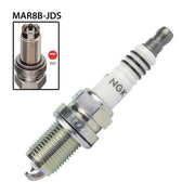 NGK single spark plug model MAR8B-JDS with metal shell and ceramic insulator for automotive engine ignition system.