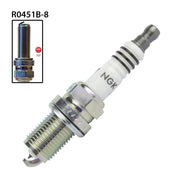 NGK single spark plug R0451B-8 with NGK9356 branding, showing the metal tip and ceramic insulator for automotive ignition systems.