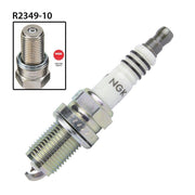 NGK single spark plug R2349-10, model NGK6839, showing the metal shell and ceramic insulator for vehicle ignition system.