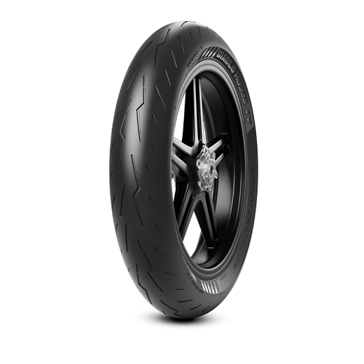 Pirelli Diablo Rosso IV front motorcycle tyre 120/70ZR17M/CTL (58W) with tread pattern and sidewall details visible.