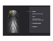 Pirelli Angel GT front motorcycle tyre 120/70ZR18M/CTL (59W) with tread pattern visible, designed for sporty riding performance.