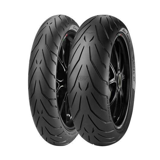 Pirelli Angel GT rear motorcycle tyre 150/70R17M/CTL 69V with tread pattern for sporty riding and durability.