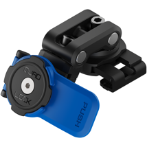 Quad Lock motorcycle brake reservoir mount attached to a motorcycle handlebar, showcasing durable black mounting hardware.