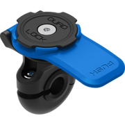 Quad Lock Motorcycle and Scooter Mirror Mount V2 attached to a handlebar, designed for secure smartphone mounting.