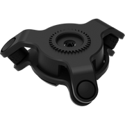 Quad Lock Motorcycle Vibration Dampener attached to a motorcycle handlebar, reducing vibrations for secure device mounting.