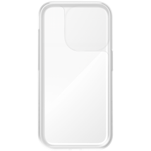 Quad Lock Poncho for iPhone 15 Pro, transparent rain cover with opening for camera, protects phone from rain and moisture.
