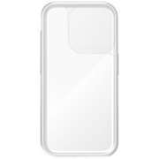 Quad Lock Poncho for iPhone 15 Pro, transparent rain cover with opening for camera, protects phone from rain and moisture.