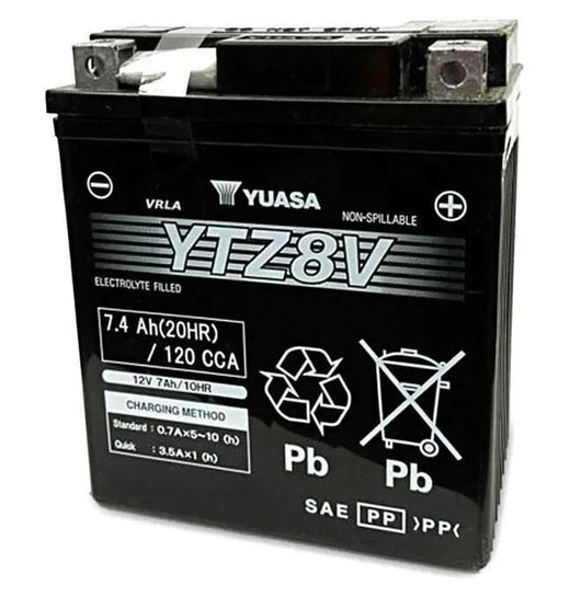 Yuasa YTZ8V 12V factory-activated high-performance motorcycle VRLA battery on a plain background