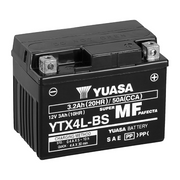 Yuasa YTX4L-BS (WC) 12V VRLA motorcycle battery with maintenance-free lead-acid design and compact size.