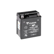 12V Yuasa YTX7L-BS (WC) VRLA motorcycle battery with maintenance-free sealed lead-acid design and compact size.